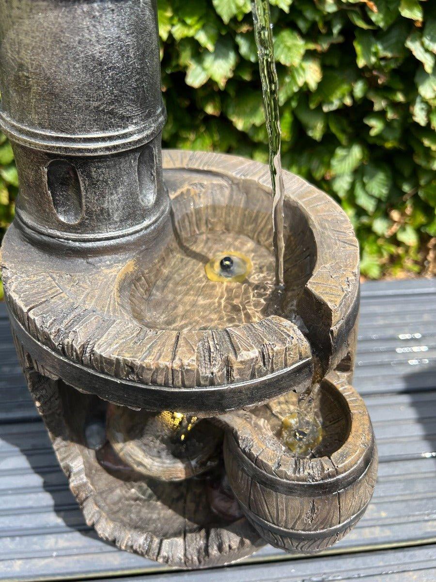 Three-Tier Barrel Water Feature with LED Lights - AllPondSolutions