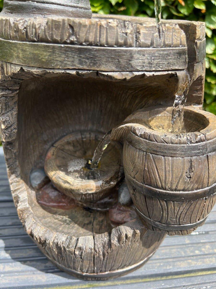 Three-Tier Barrel Water Feature with LED Lights - AllPondSolutions