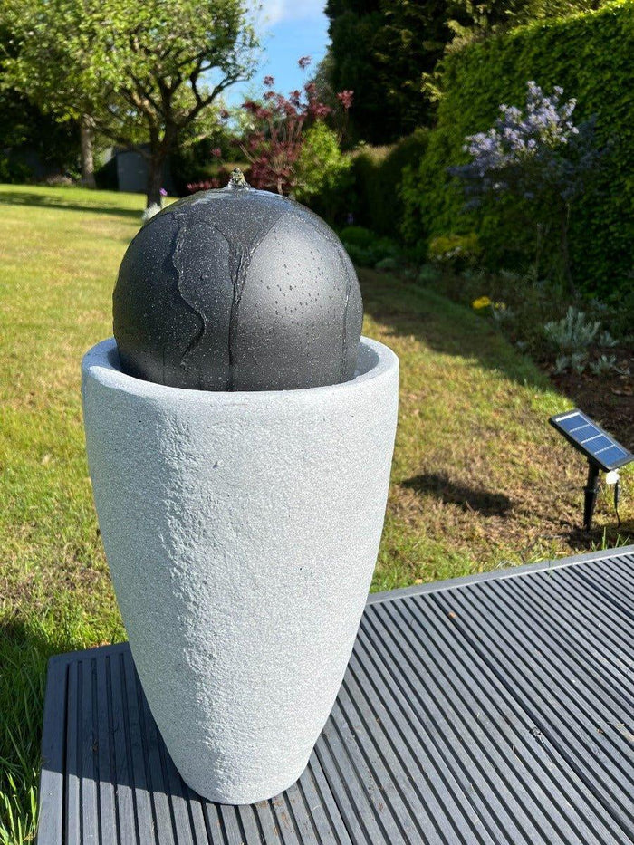 Vase Globe Water Feature with LED Lights - Solar Panel 65x31x31