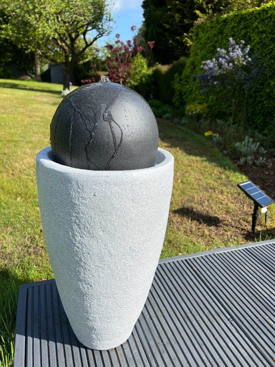 Vase Globe Water Feature with LED Lights - Solar Panel 65x31x31 - AllPondSolutions