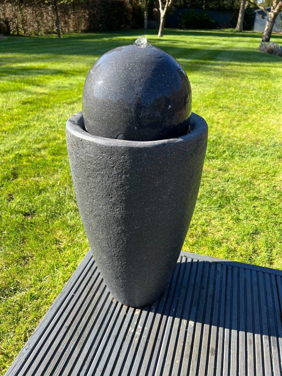 Vase Globe Water Feature with LED Lights - Solar Panel 65x31x31 Dark Grey - AllPondSolutions