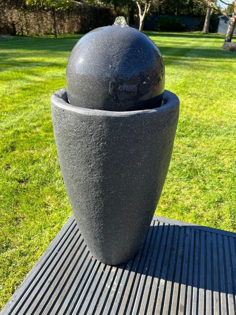 Vase Globe Water Feature with LED Lights - Solar Panel 65x31x31 Dark Grey - AllPondSolutions