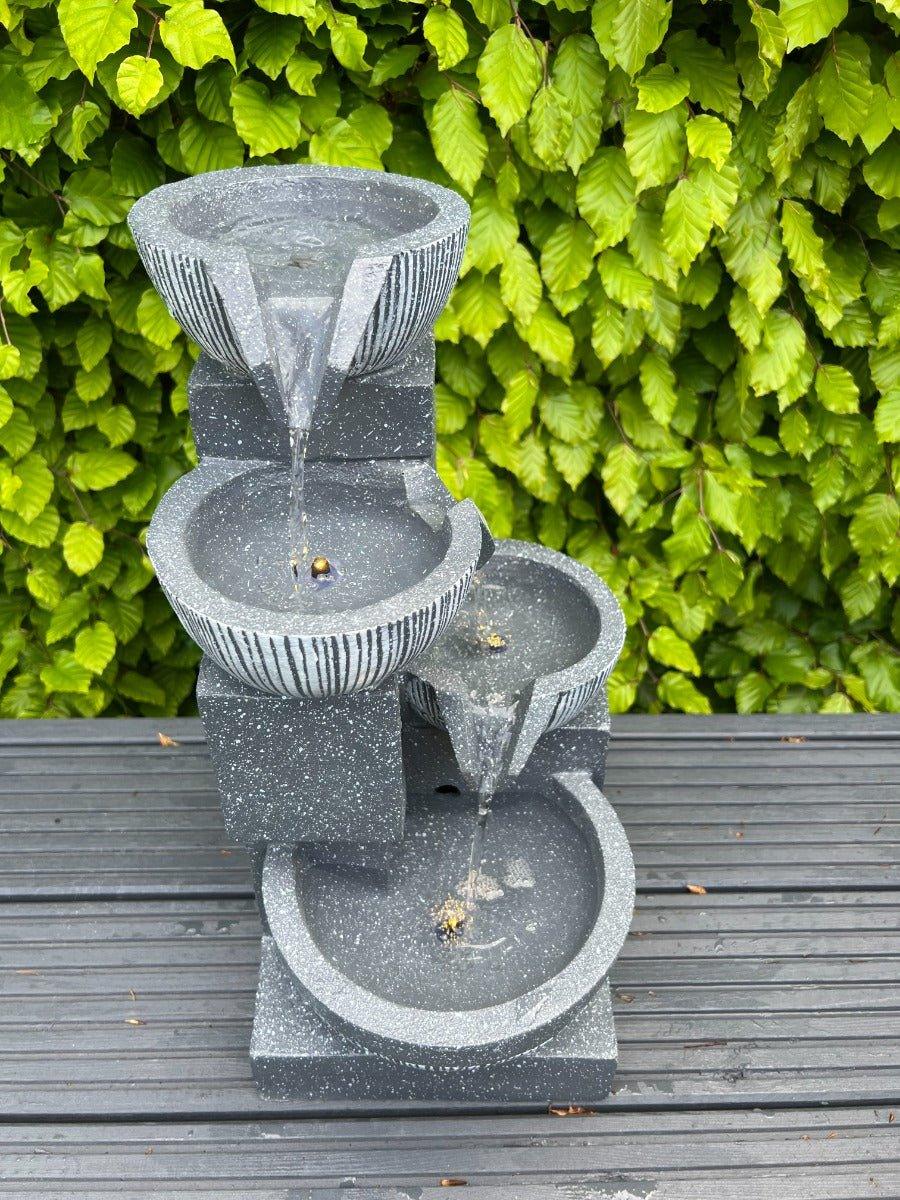 Waterfall x 4 Water Bowls with LED Lights - Solar Panel 47x27x23 - AllPondSolutions